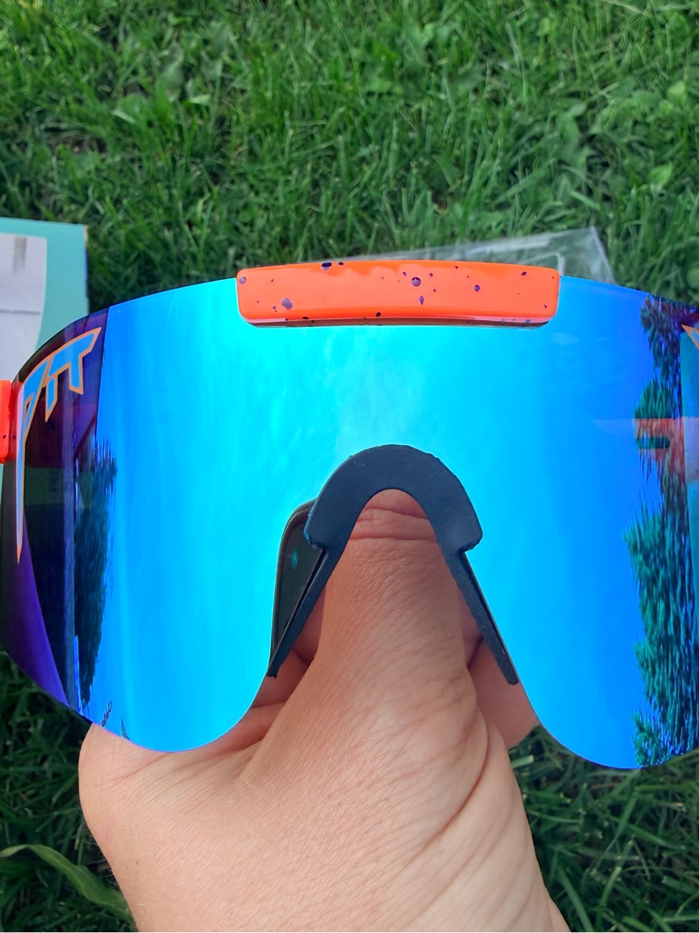 Pit Viper Blue Mirrored Lens Sunglasses with Orange Accent